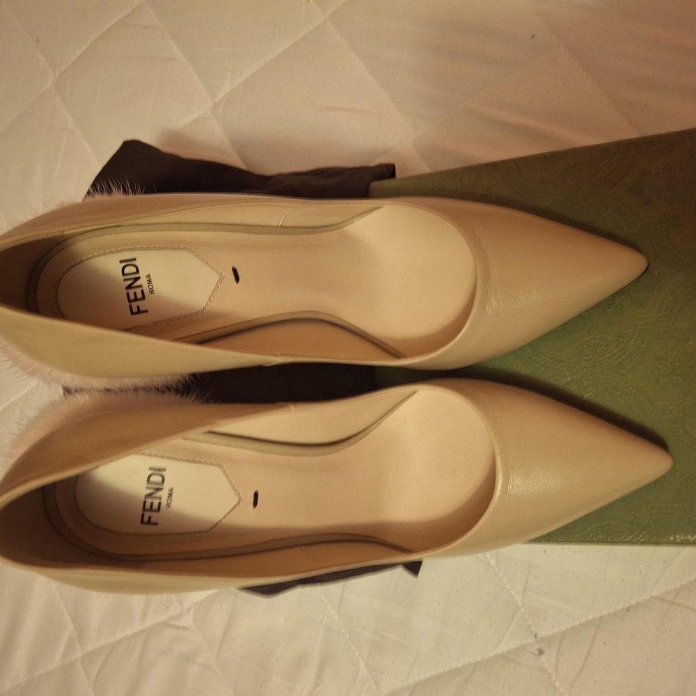 Fendi Beige Pointed-Toe Leather Pumps